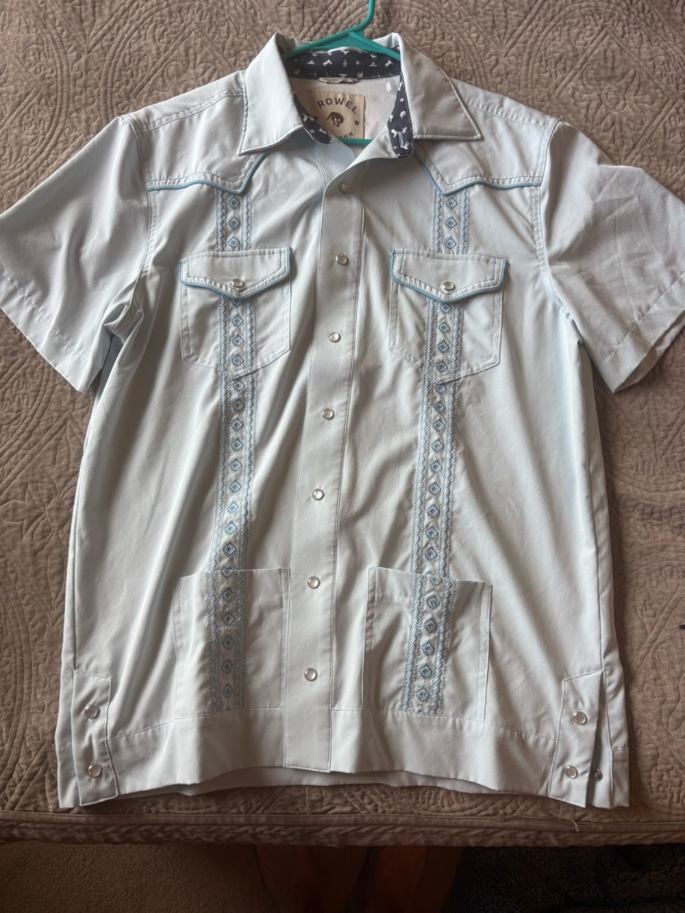 Rowel Western GUAYABERA collection Blue Short-Sleeve Embroidered Cuban Shirt